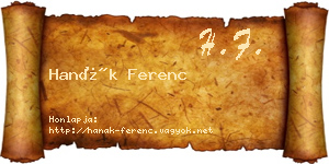 Hanák Ferenc névjegykártya